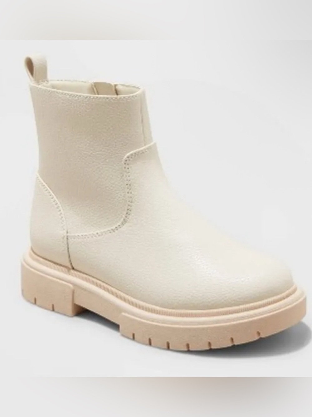 Art Class Girls Cream Ankle Boots Size 2 Side Zip Lug Sole